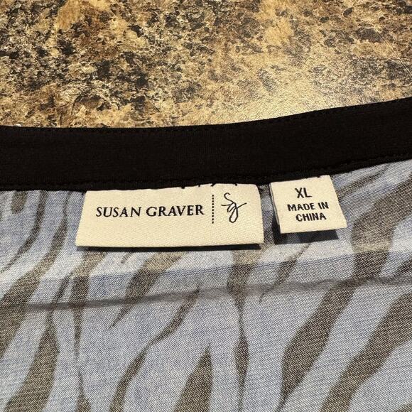 Susan Graver Top Animal Sequin Glam Statement Bold Zebra Mixed Blue Black XL - Picture 3 of 9